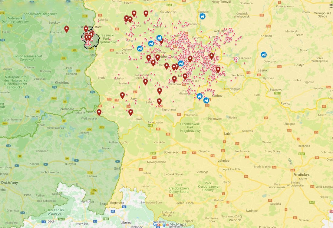 Mapa se situací AMP hranice Německo Polsko