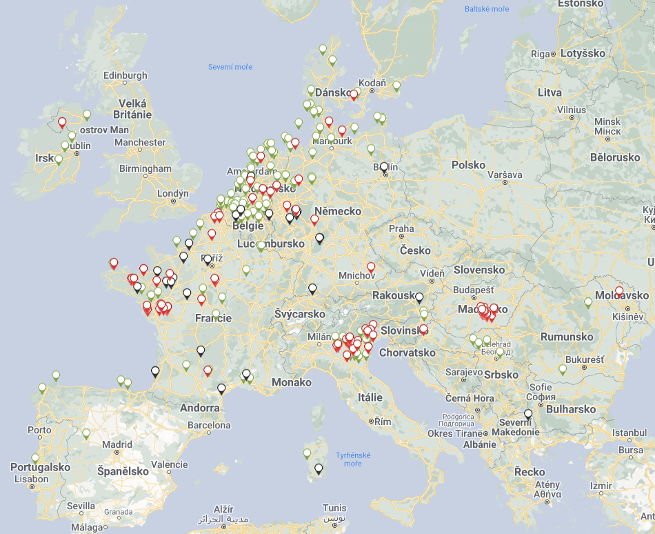 Mapa ptačí chřipka v Evropě