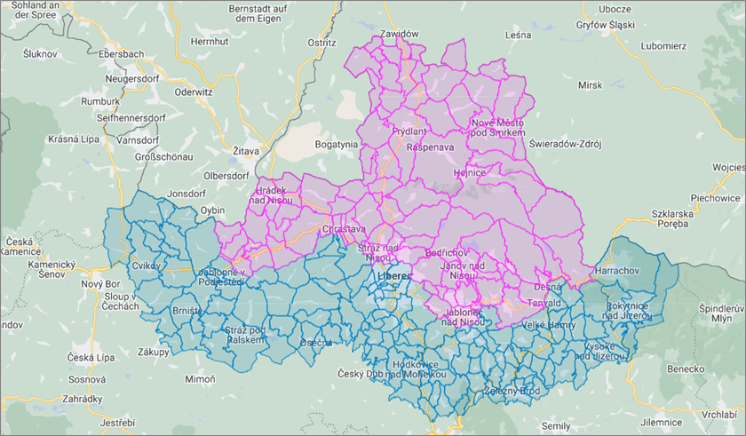 Mapa zvětšených uzavřených pásem 7. 6. 2024