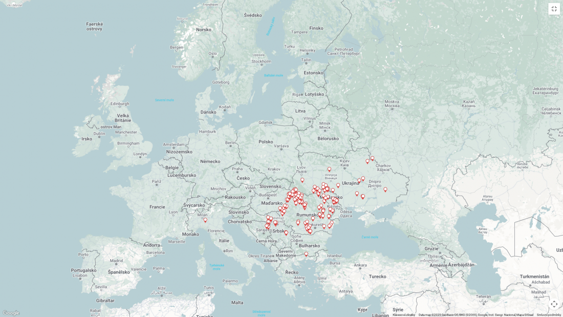 mapa č. 1 AMP u domácích prasat k 30.4.2025