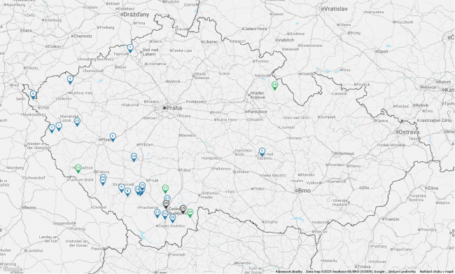 Mapa umístění pozitivních chovů KHO