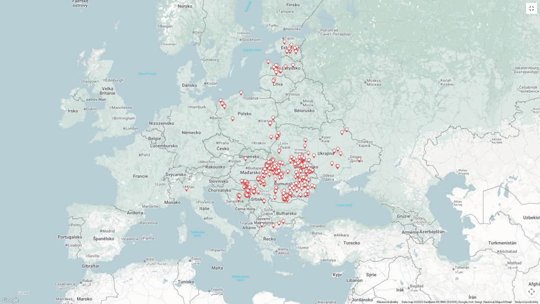 mapa č. 1 AMP u domácích prasat k 22.9.2025