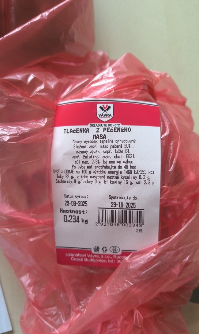 Tlačenka z pečeného masa Uzenářství Vávra s.r.o.